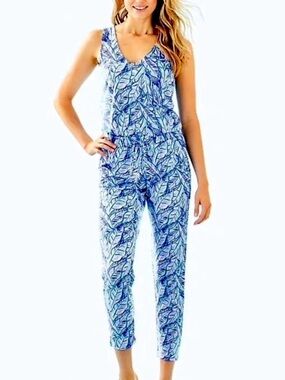 Lilly Pulitzer Blue Green Leaf-Print Jumpsuit